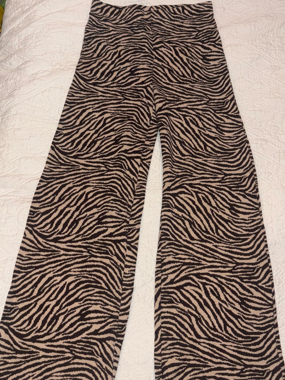 Wide-Leg Zebra Print Pants in Beige and Black